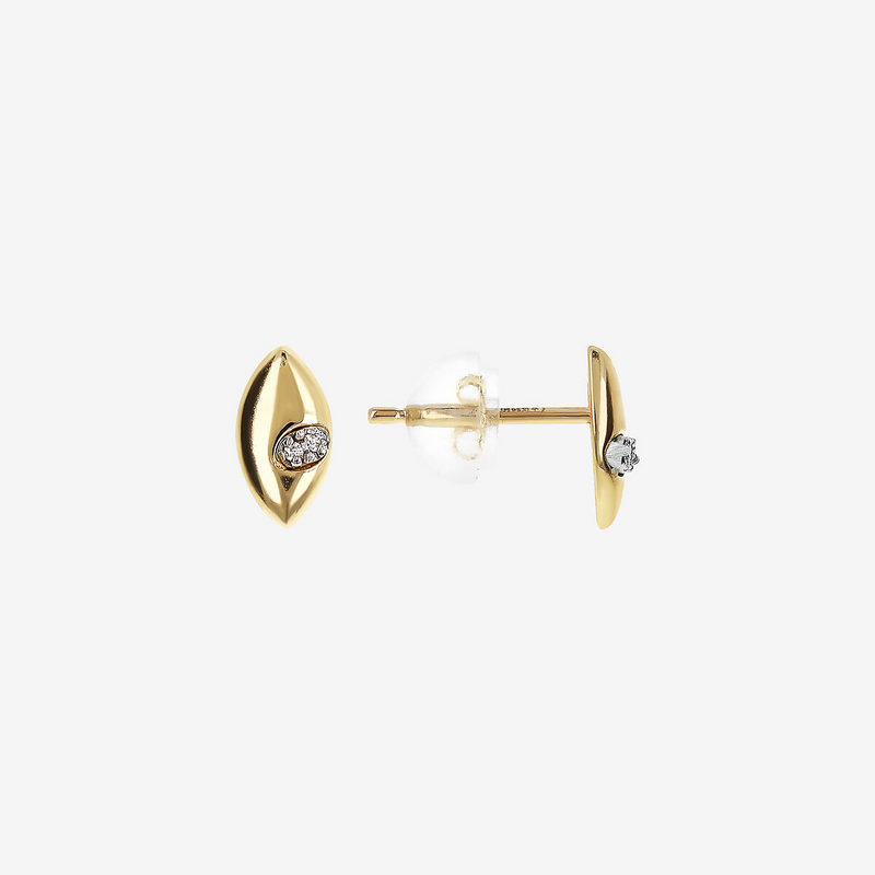 Boucles d'oreilles marquise en or jaune 375 avec diamants de laboratoire 0,018 ct