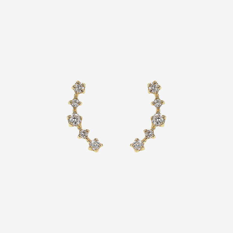 Boucles d'oreilles lobe en or jaune 375 avec rangée de diamants cultivés en laboratoire 0,136 ct