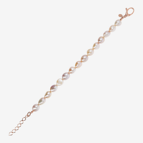 18Kt Rose Vergoldetes Armband aus 925 Sterling Silber mit mehrfarbigen Süßwasser Barockperlen Ø 10/11 mm