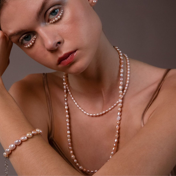 Necklace in 925 Sterling Silver 18Kt Rose Gold Plated with Mini Freshwater Multicolor Baroque Ming Pearls Ø 6/7 mm