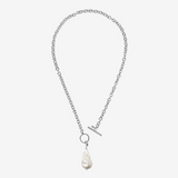 Rolo Chain Choker Necklace with Pendant with White Freshwater Scaramazza Pearl