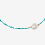 Collana Girocollo con Pietra Azzurra e Perla Barocca d'Acqua Dolce Bianca Ø 13 mm in Argento 925 placcato Oro Giallo 18Kt