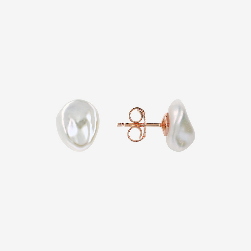 Stud Earrings in 18K Gold Plated 925 Silver with White Freshwater Keshi Pearls Ø 10 mm