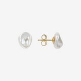 Boucles d'oreilles puces en argent 925 plaqué or 18 carats avec perles Keshi d'eau douce blanches Ø 10 mm