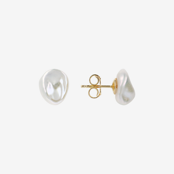 Stud Earrings in 18K Gold Plated 925 Silver with White Freshwater Keshi Pearls Ø 10 mm