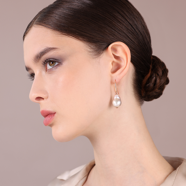 Boucles d'Oreilles Pendantes avec Perle Scaramazza Grise d'Eau Douce Ø 17/18 mm