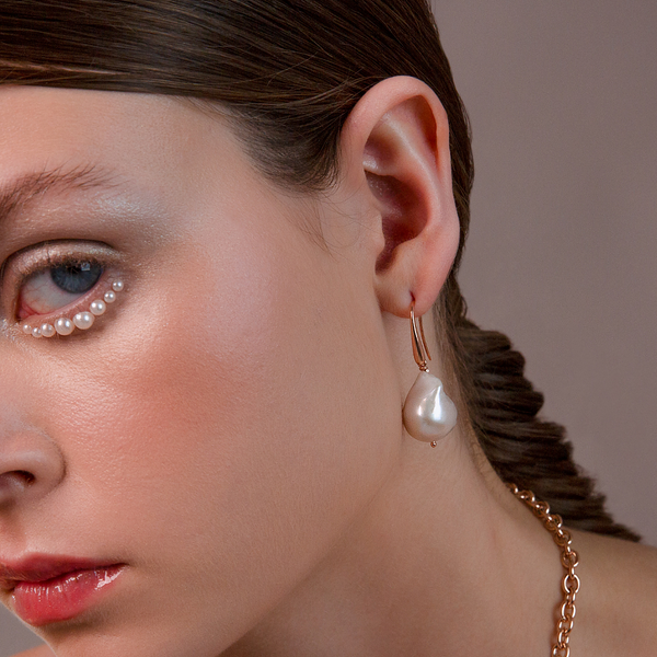 Pendant Earrings with White Freshwater Scaramazza Pearl Ø 17/18 mm in 18Kt Rose Gold Plated 925 Silver