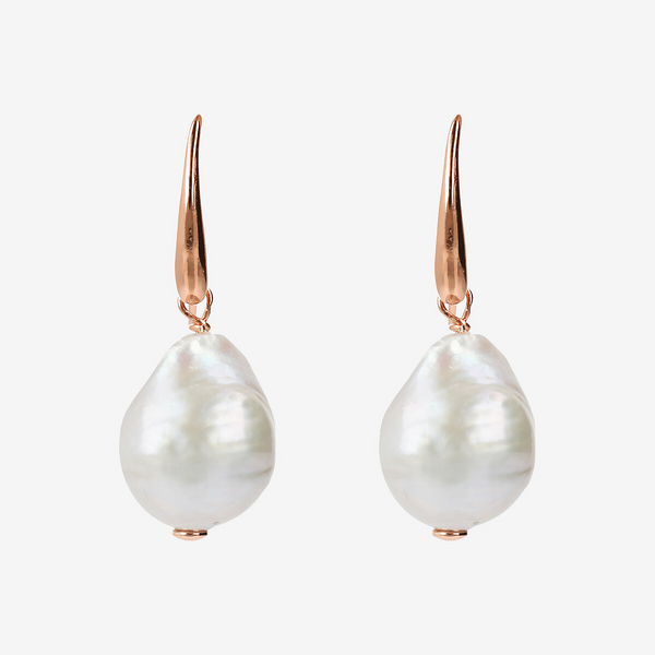 Pendant Earrings with White Freshwater Scaramazza Pearl Ø 17/18 mm in 18Kt Rose Gold Plated 925 Silver