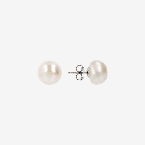 Earrings with White Freshwater Button Pearls Ø 12/13 mm