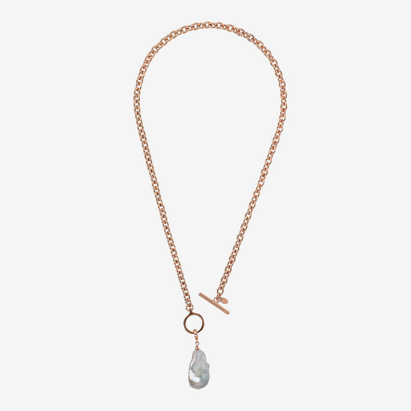 Collier et pendentif chaîne jaseron avec perle Scaramazza grise d'eau douce