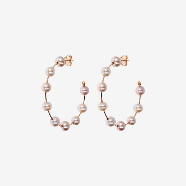 Orecchini a Cerchio in Argento 925 placcato Oro Rosa 18Kt con Perle Multicolor d'Acqua Dolce Ø 6/6.5 mm