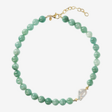 Choker Necklace with Green Quartzite and White Freshwater Scaramazza Pearl Ø 14/14.5 mm in 18Kt Yellow Gold Plated 925 Silver