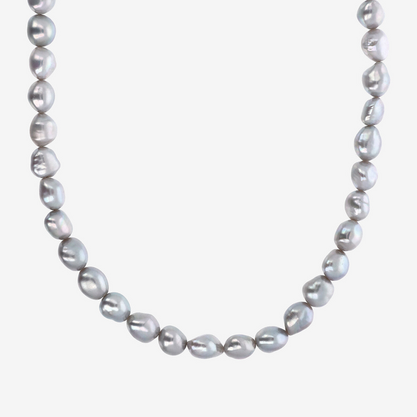 Collier ras du cou avec perles pépites d'eau douce grises Ø 8/9 mm en argent 925 doré à l'or fin 18ct