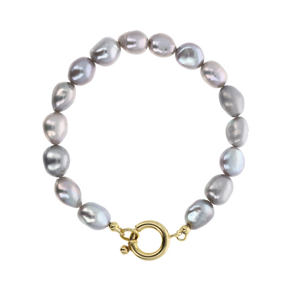 Bracelet avec Perles d'Eau Douce Grises Nugget Ø 8/9 mm en Argent 925 doré à l'or fin 18ct