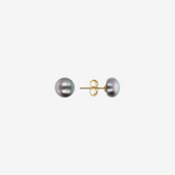 Earrings with Grey Freshwater Pearl Buttons Ø 8/9 mm in 18Kt Yellow Gold Plated 925 Silver