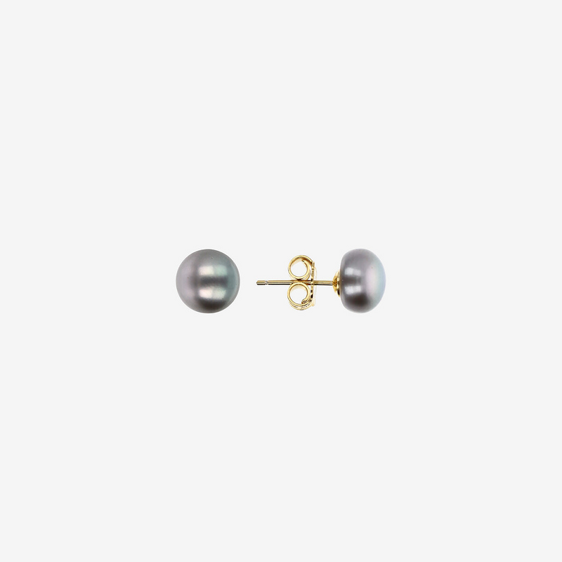 Earrings with Grey Freshwater Pearl Buttons Ø 8/9 mm in 18Kt Yellow Gold Plated 925 Silver