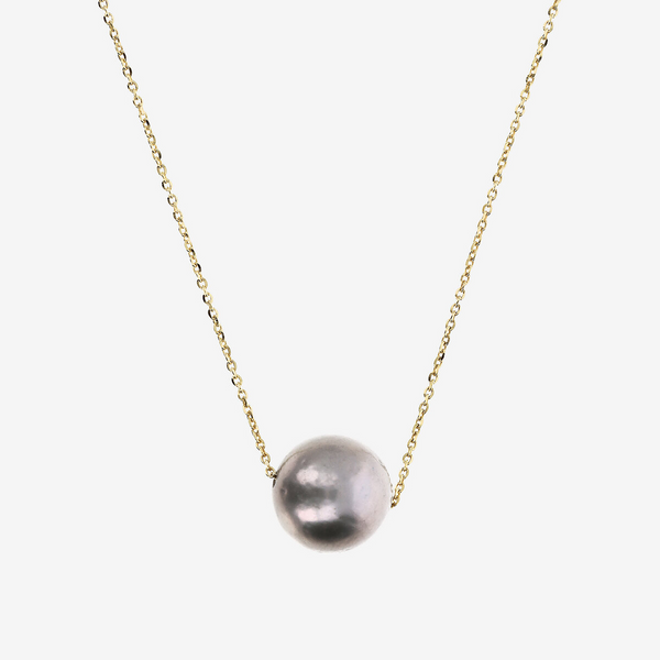 Collier avec Perle d'eau douce Ming grise Ø 11/12 mm en Argent 925 doré à l'or fin 18ct