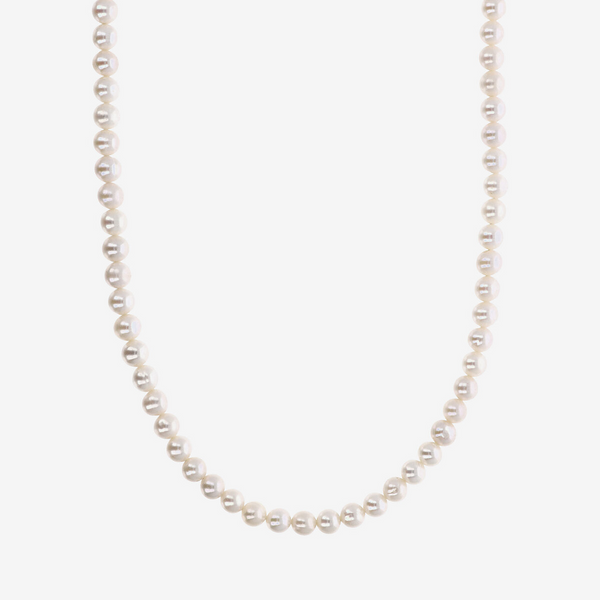 Long Necklace with White Freshwater Pearls Ø 6/6.5 mm in 18Kt White Gold Plated 925 Silver