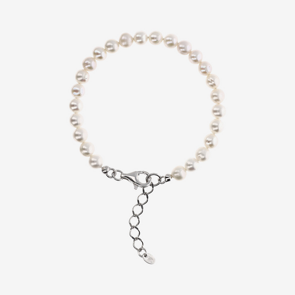 Bracciale con Perle d'Acqua Dolce Bianche Ø 6/6.5 mm in Argento 925 placcato Oro bianco 18Kt