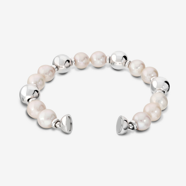 Bracelet avec Perles Blanches Ming d'Eau Douce Ø 10/11 mm en Argent 925 Doré à l'or fin 18ct 18Kt