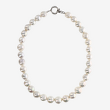 Choker Necklace with White Baroque Ming Freshwater Pearls Ø 12/13 mm in 18Kt White Gold Plated 925 Silver