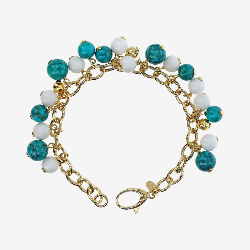 18Kt Yellow Gold Plated 925 Silver Bracelet with Natural Turquoise and Quartzite Stones