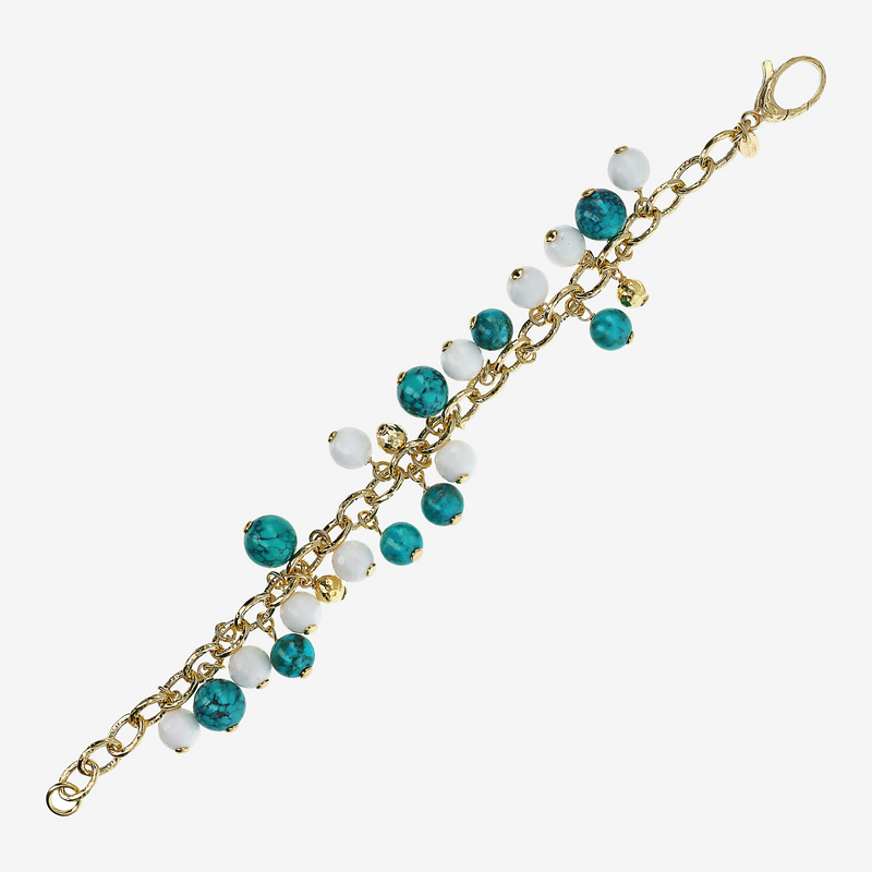 18Kt Yellow Gold Plated 925 Silver Bracelet with Natural Turquoise and Quartzite Stones