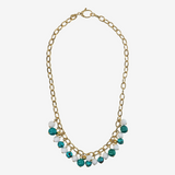 18Kt Yellow Gold Plated 925 Silver Choker Necklace with Natural Turquoise and Quartzite Stones