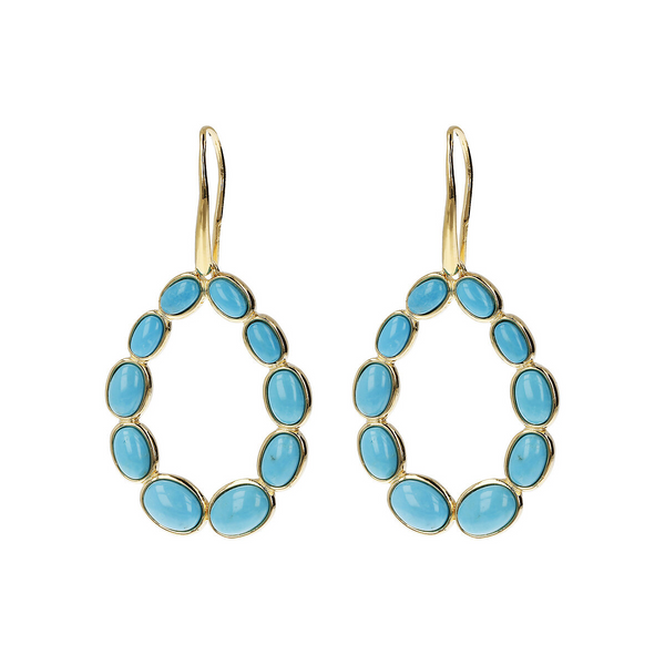 Drop Pendant Earrings in 18Kt Yellow Gold Plated 925 Silver with Turquoises