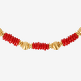 Choker Necklace in 18Kt Yellow Gold plated 925 Silver with Bamboo Coral and Satin Beads