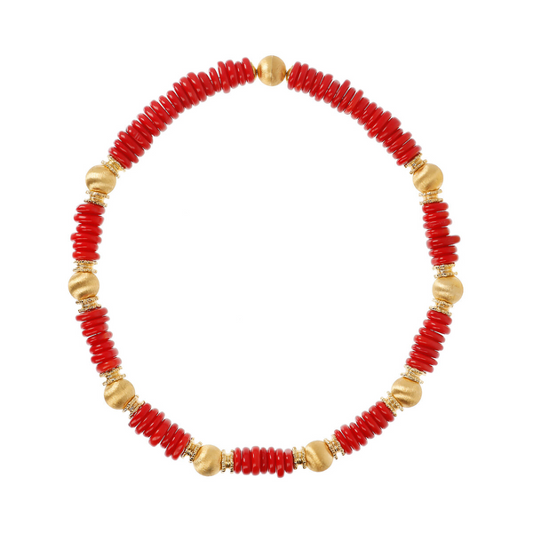 Choker Necklace in 18Kt Yellow Gold plated 925 Silver with Bamboo Coral and Satin Beads