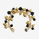 Bracciale in Argento 925 placcato Oro Giallo 18Kt con Charm in Spinello Nero e Bead Lucide