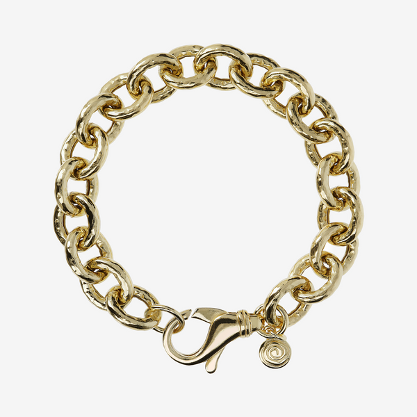 Bracciale Maglia Rolo Ovale Martellata in Argento 925 placcato Oro Giallo 18Kt