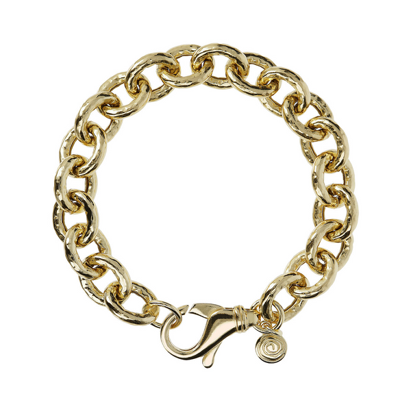 Hammered Oval Rolo Mesh Bracelet in 18Kt Yellow Gold Plated 925 Silver