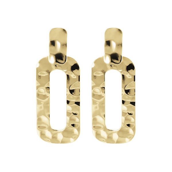 Boucles d'oreilles pendantes rectangulaires en argent 925 plaqué or jaune 18 carats avec surface martelée