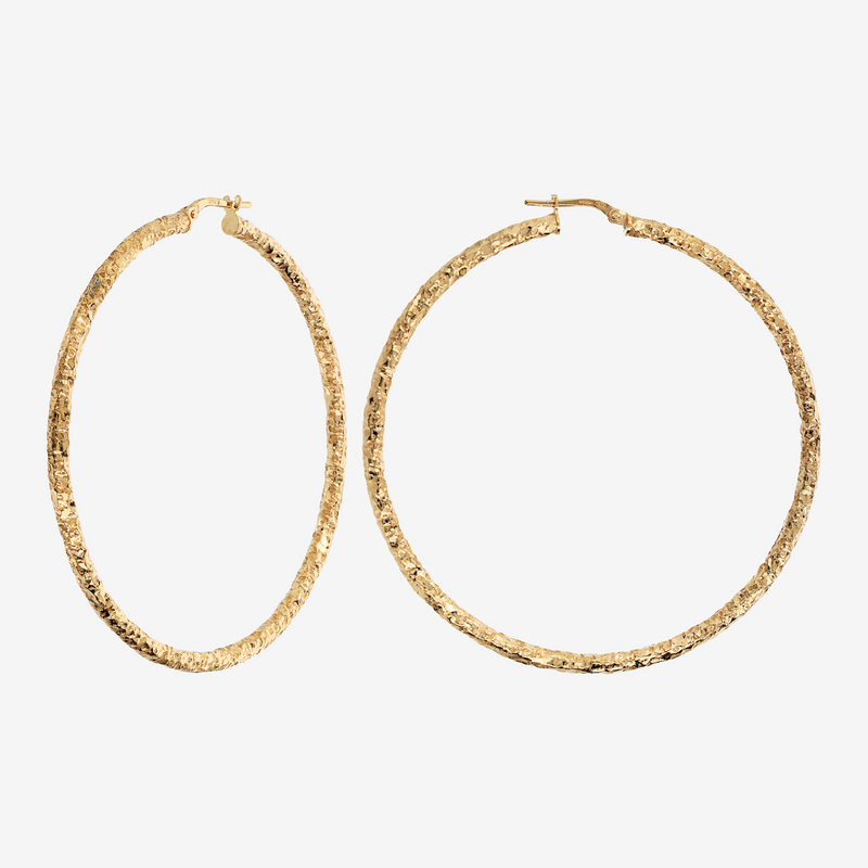 Hoop earrings in 18Kt yellow gold plated 925 silver with worked surface