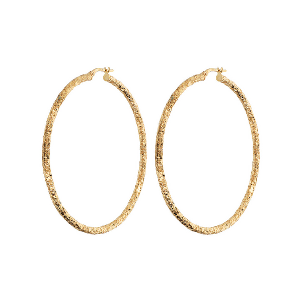 Hoop earrings in 18Kt yellow gold plated 925 silver with worked surface