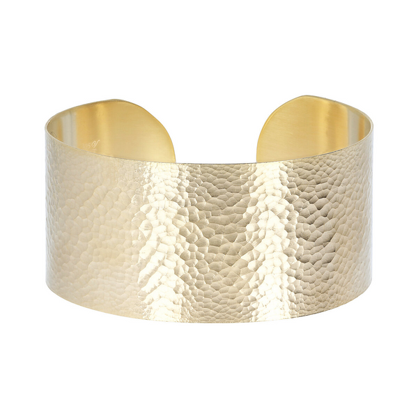 Rigid Band Bracelet in 18Kt Yellow Gold Plated 925 Silver, Hammered Surface
