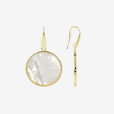 Pendant Earrings in 18Kt Yellow Gold Plated 925 Silver with White Mother of Pearl Disc