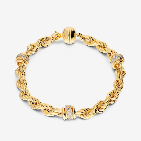 Bracciale Maglia Corda in Argento 925 placcato Oro Giallo 18Kt con Cubic Zirconia