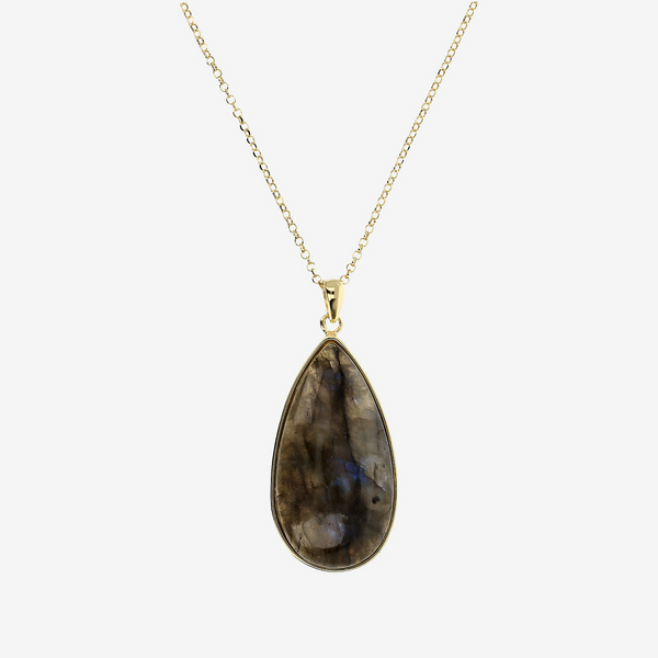 Collana Maglia Brillantina in Argento 925 placcato Oro Giallo 18Kt con Pendente a Goccia in Labradorite Estraibile