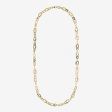 Long Hammered Necklace with Alternating Flat Oval Links in 18Kt Yellow Gold Plated 925 Silver