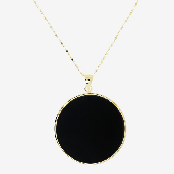 Long Necklace in 18kt Yellow Gold Plated 925 Silver with Black Onyx Natural Stone Pendant