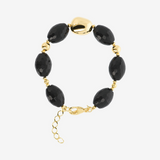 18Kt Yellow Gold Plated 925 Silver Bracelet with Faceted Black Onyx Natural Stones