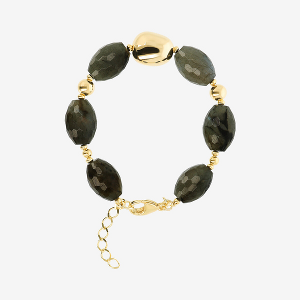 Bracciale in Argento 925 placcato Oro Giallo 18Kt con Pietre Naturali in Labradorite Sfaccettata