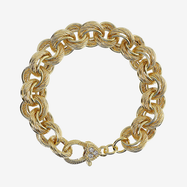 Bracciale in Argento 925 placcato Oro Giallo 18Kt Maxi Maglia Rolo Tripla