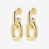 Boucles d'oreilles à double maillon ovale allongé en argent 925 plaqué or jaune 18 carats