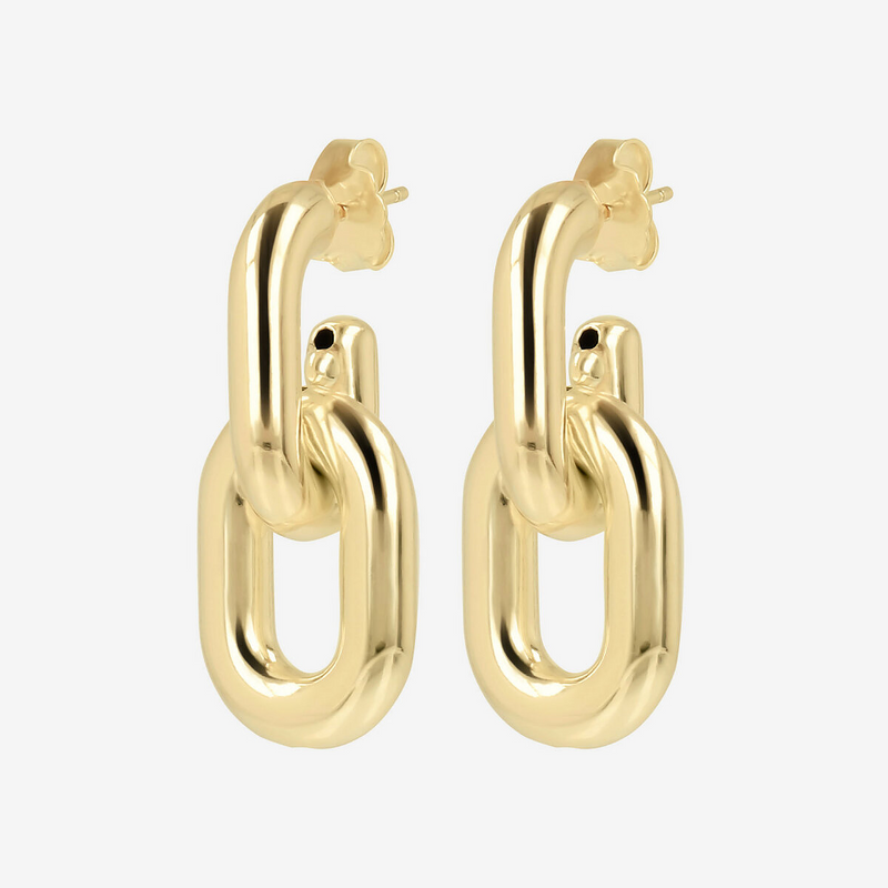 Boucles d'oreilles à double maillon ovale allongé en argent 925 plaqué or jaune 18 carats