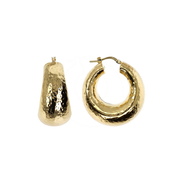 Boucles d'oreilles créoles graduées martelées en argent 925 plaqué or jaune 18 carats