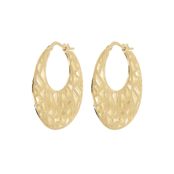 Boucles d'oreilles créoles en argent 925 plaqué or jaune 18 carats avec motif mosaïque
